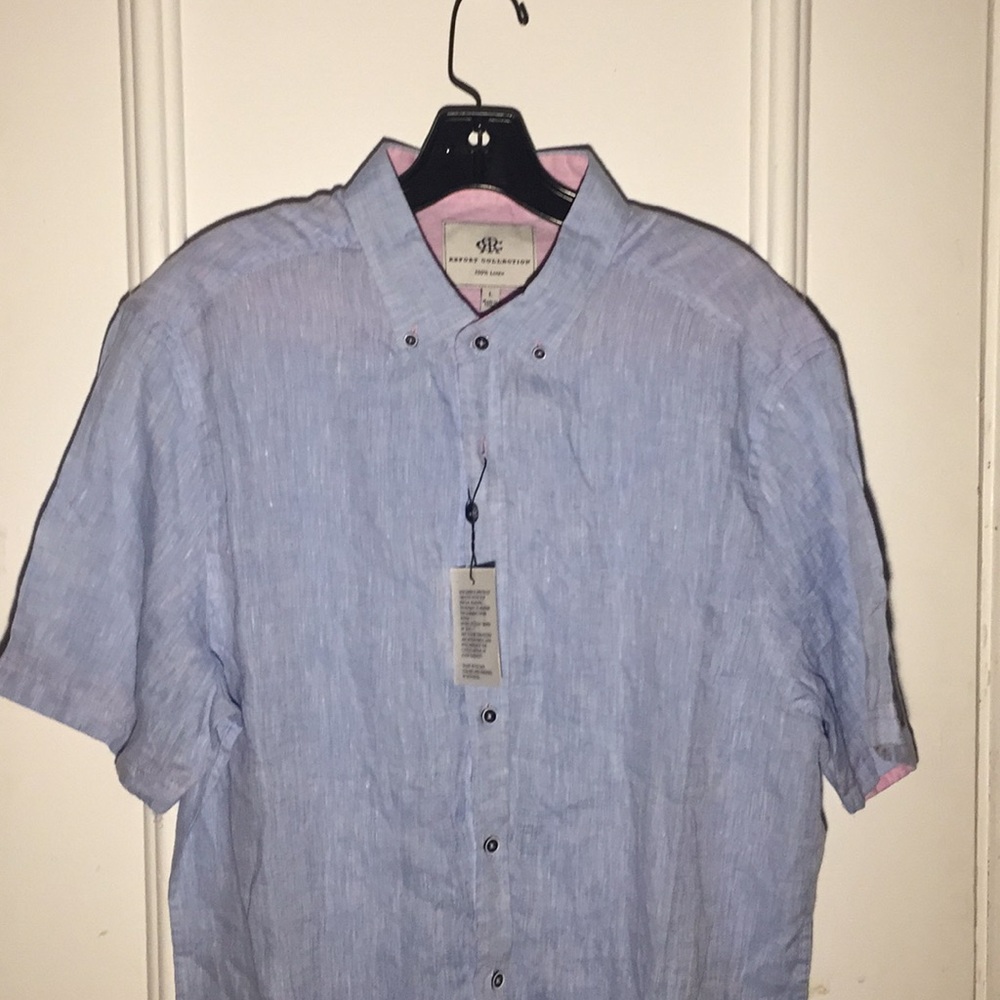 Blue linen button down shirt